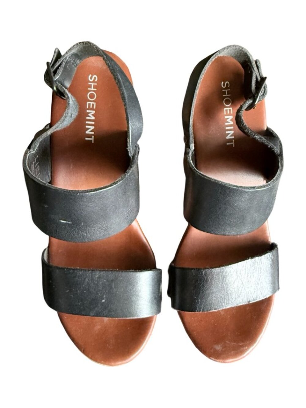 ShoeMint Black Leather Studded Wood Platform Sandals Retro 70s Clogs Size 5 - Picture 9 of 10
